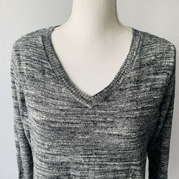 LOGO by Lori Goldstein Melange Cotton Cashmere Sweater V Neck Long Sleeve Grey S - Picture 4 of 10